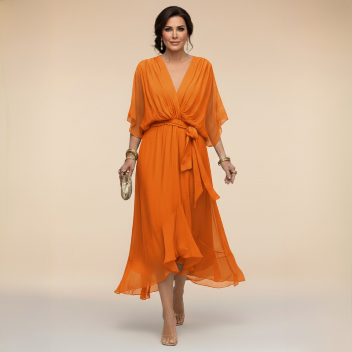 Harshani - Vestido de Gasa Con Cuello en V