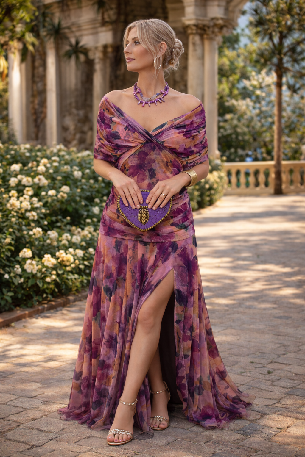 Nadeesha - Vestido largo Floral Con Cuello en V