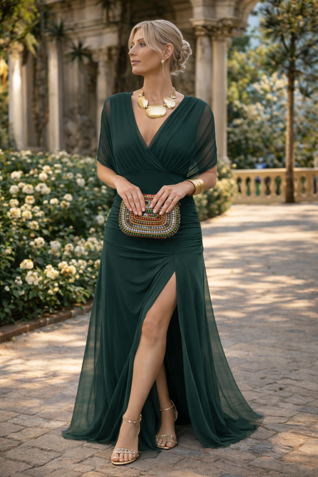 Nadeesha - Vestido largo Floral Con Cuello en V