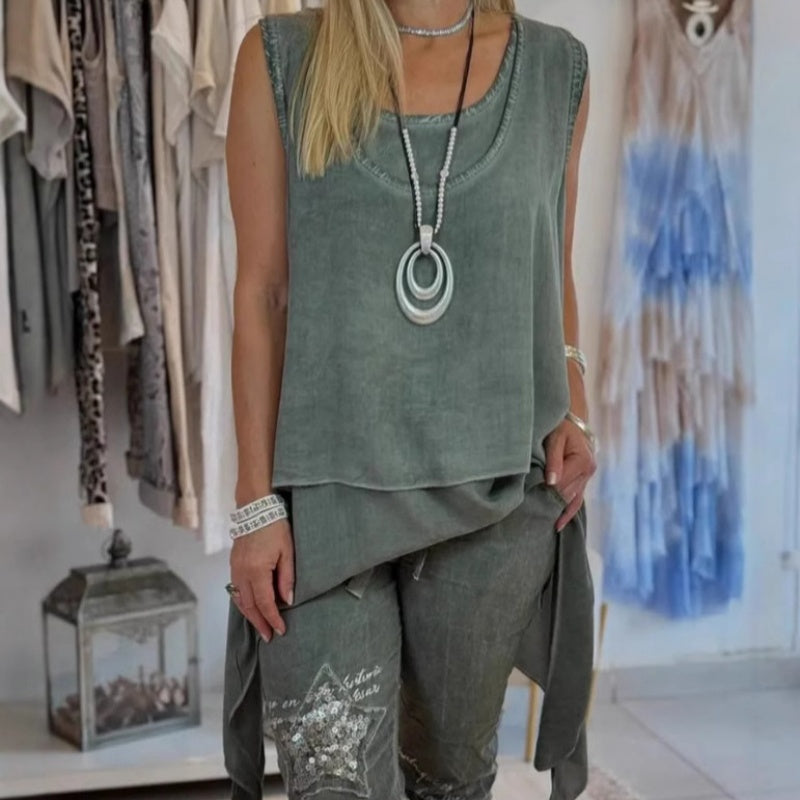 Sousana - Top Sin Mangas y Pantalón Estampado