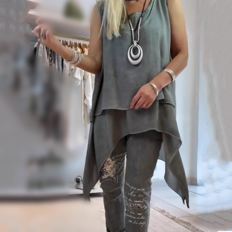 Sousana - Top Sin Mangas y Pantalón Estampado