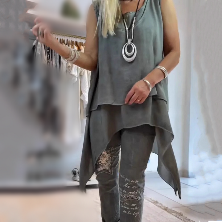 Sousana - Top Sin Mangas y Pantalón Estampado