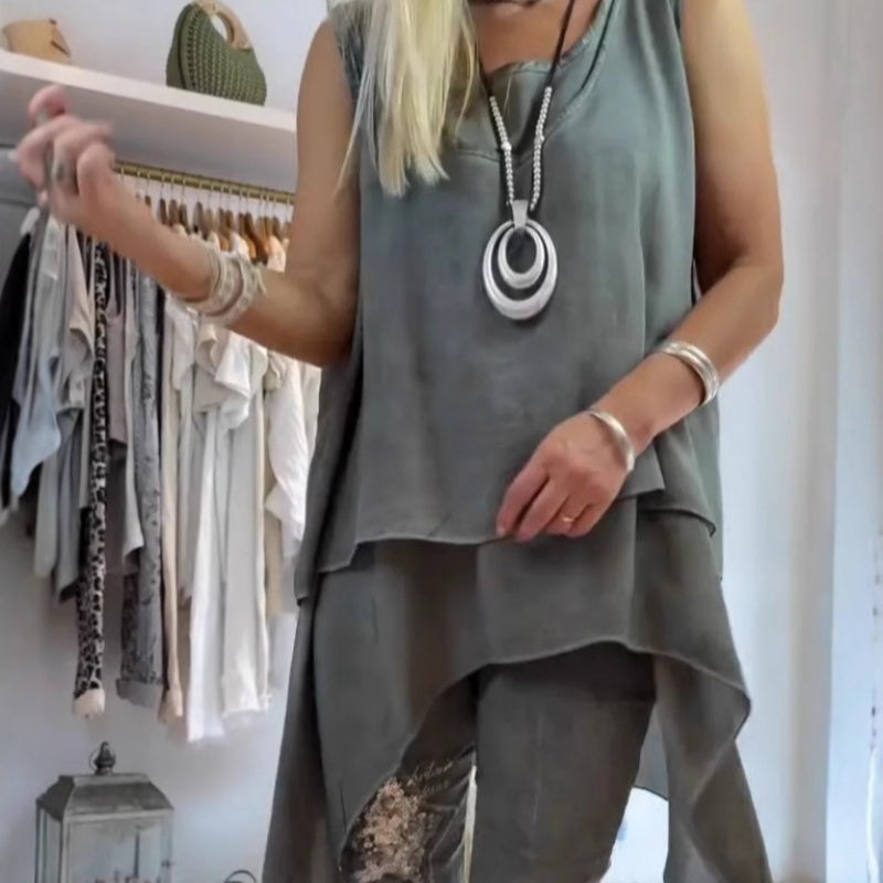 Sousana - Top Sin Mangas y Pantalón Estampado