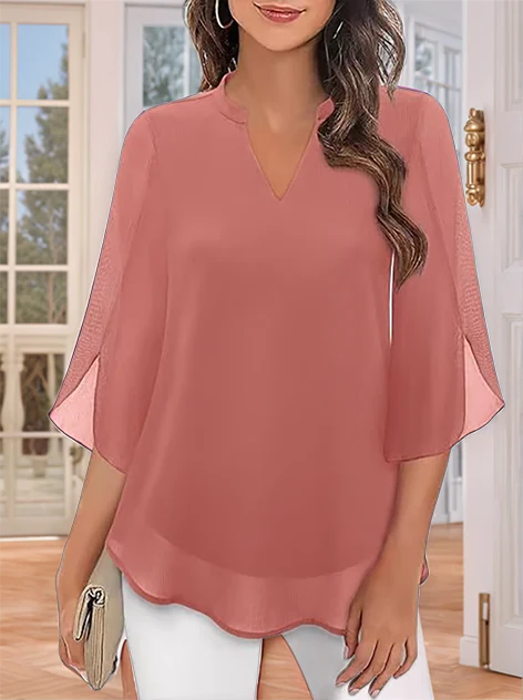 Styliani - Blusa De Gasa Con Cuello En V