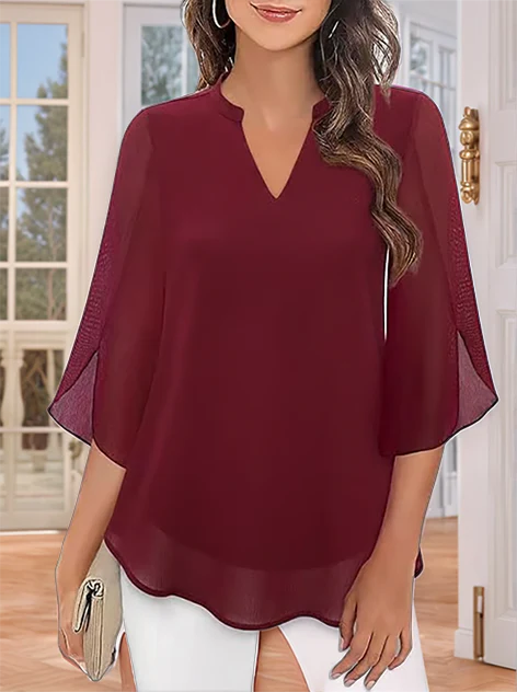 Styliani - Blusa De Gasa Con Cuello En V